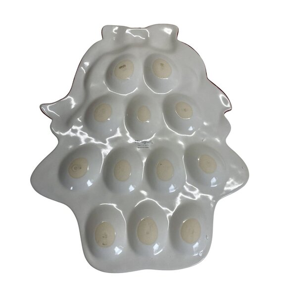 Winterberry Pfaltzgraff Christmas Tree Ceramic Deviled Egg Plate With Holly & Bo - Picture 5 of 6